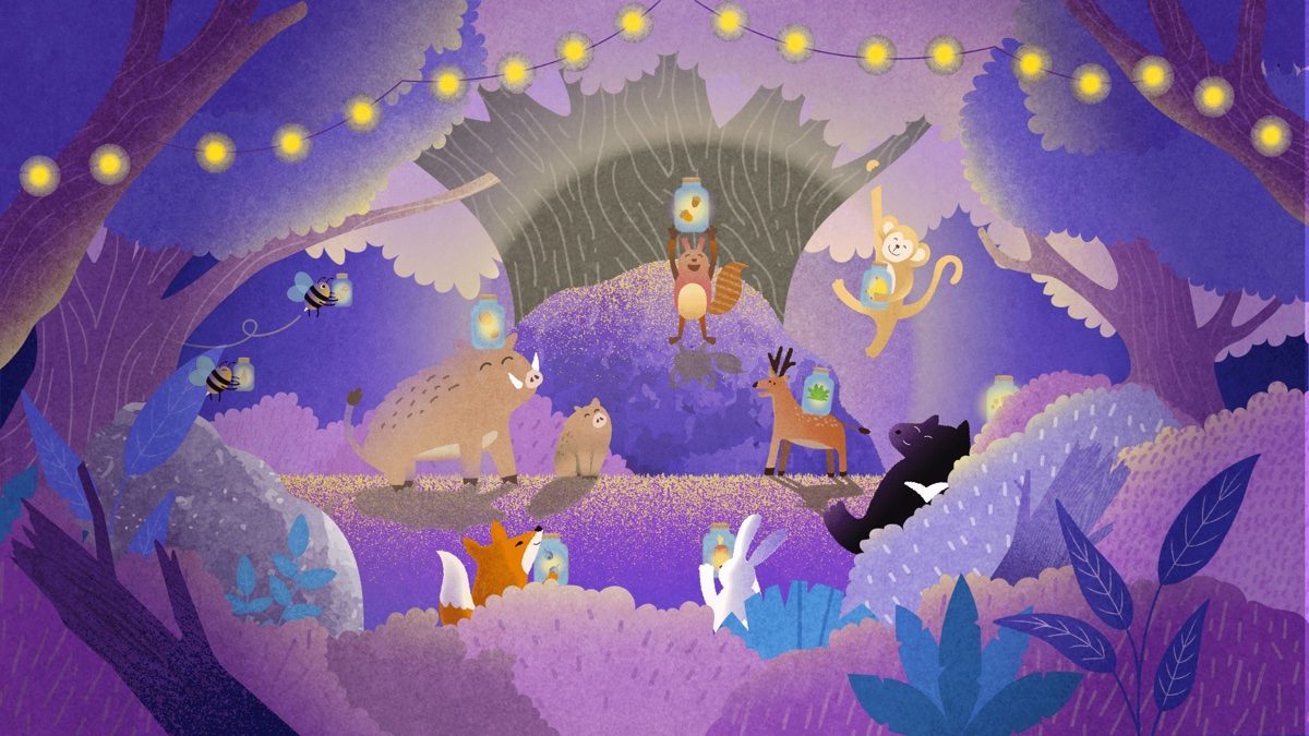 Bonds key art: in a dark forest, animals each hold a jar of glowing fireflies under a string of lights — there is still light when the network is down.